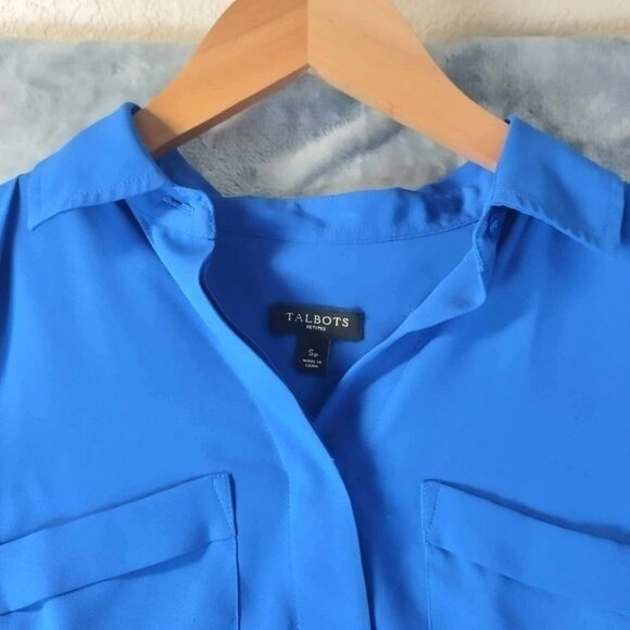 Talbots Petites Cobalt Sleeveless High Low Blouse SP Office Layer Summer Top - Picture 7 of 11
